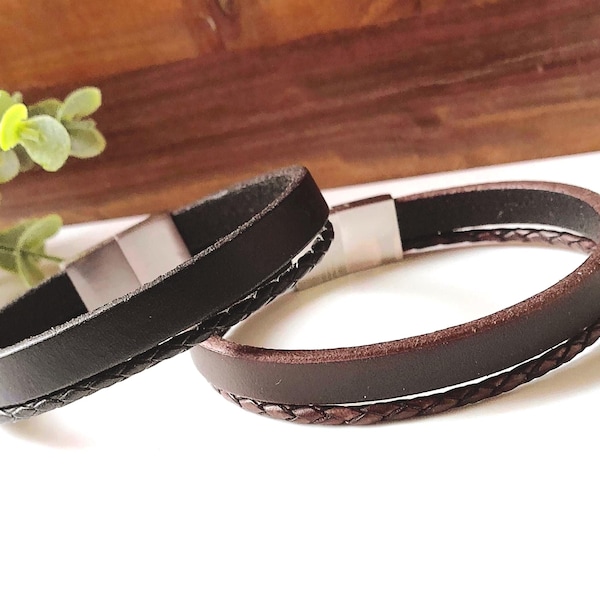 Antique leather bracelet with engraving