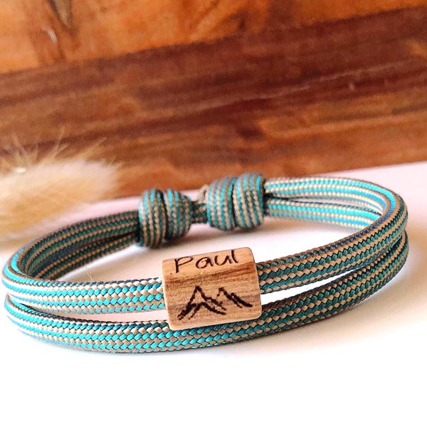 Bracciale in corda da vela con cursore in legno e incisione