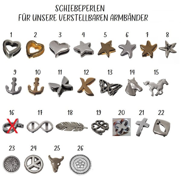 Versilberte und vergoldete Schiebeperlen für unsere verstellbaren Armbänder