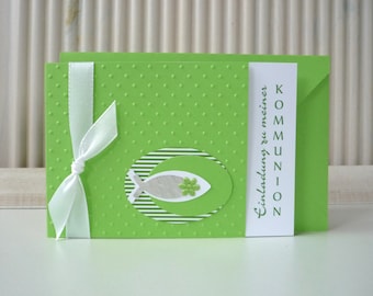 Invitation card for communion green with envelope and insert