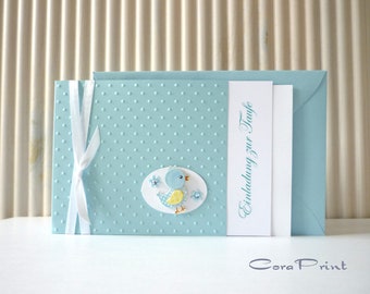 Invitation card for the baptism Piepmatz blue