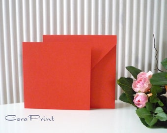 10 double cards square red with matching envelopes