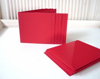 10 double cards - folding cards - cherry red with matching envelope