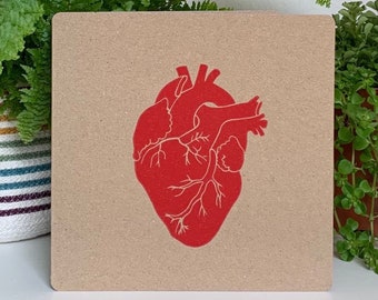 Linocut Card | Still Beating Heart | Handprinted | Anniversary Card