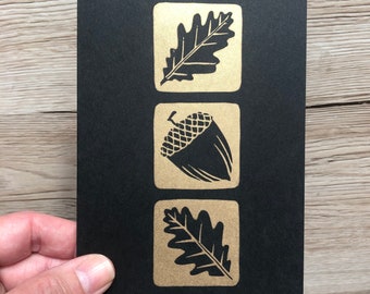 Linocut Greeting Card | Golden Oak | Handprinted