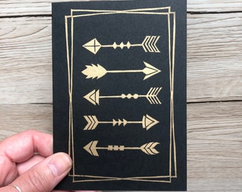 Linocut Greeting Card | Golden Arrows | Handprinted