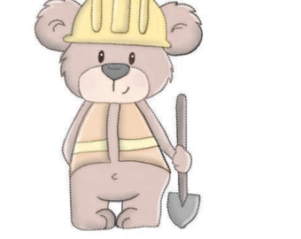 Archivo de bordado garabatos oso trabajador de la construcción