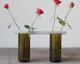 Upcycling Blumen Glasvasen 2L alu