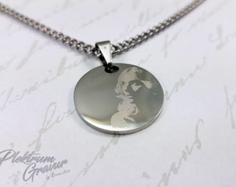 Stainless steel pendant around 25 mm including photo engraving