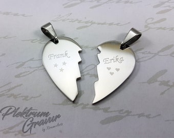 Split Heart 34 x 32 mm with text engraving