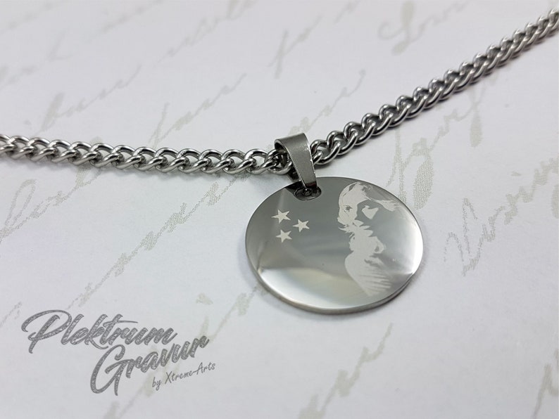 Stainless steel pendant around 25 mm including photo engraving image 1