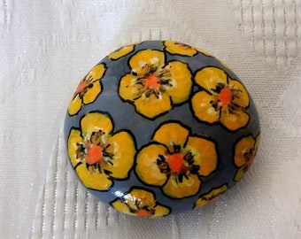 Lucky charm stone, pebble painted, hand-painted stone, flowers stone, natural stone, unique stone