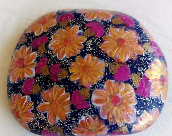 Lucky charm, pebble hand-painted, gift stone, flower stone, unique modern design