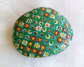 Lucky Charm, Hand Painted Pebble, Vintage Stone, Ornament, Design Modern Decorative Stone