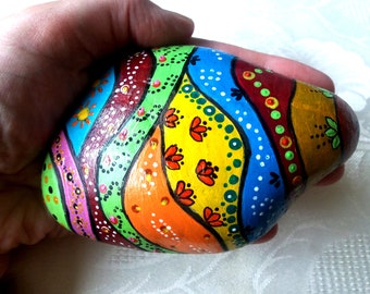 Hand-painted stone, lucky charm, vintage, decoration, ornaments, birthday gift