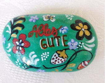 Lucky charm, hand-painted pebble, flowers, design modern living decorative stone