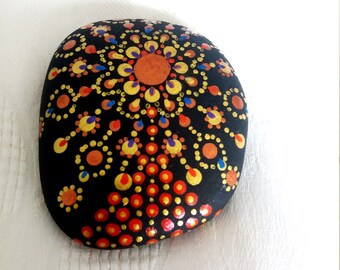 Lucky charm, pebble hand-painted, mandala gift, decoration modern design stone, unique, ornament