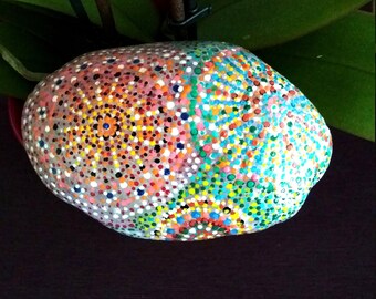 Lucky Charm Stone, Pebble Stone, Hand Painted Stone, Mandala Stone, Gift Stone, Vintage Stone