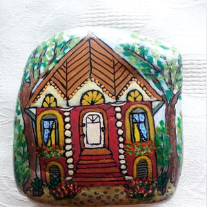 Lucky charm, hand-painted pebble, dream villa stone, decoration modern design, fairytale house
