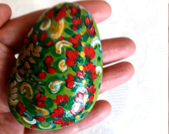 Lucky charm, hand-painted flower stone, ornament stone, modern design vintage decorative stone