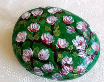 Lucky Charm Stone, Hand Painted Stone, Gift Stone, Flower Stone