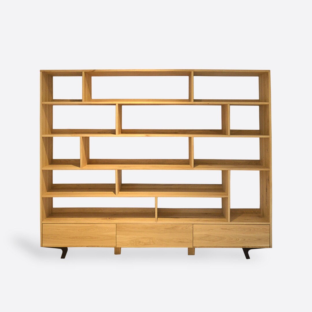 Modern Oak Bookcase Solid Wood Bookstand Living Room Office Etsy