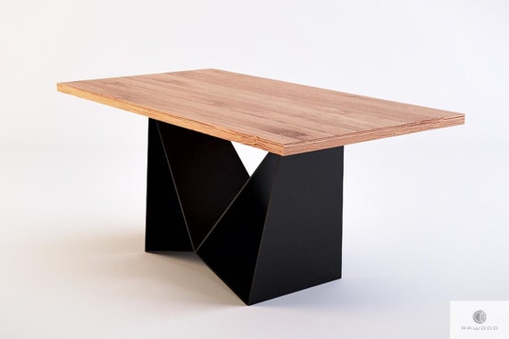Oak Dining Table Metal Leg Oak Tabletop Wooden Table Solid Etsy