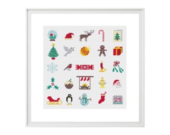 Christmas cross stitch, Cross Stitch Pattern (Digital Format PDF) - Modern Cross Stitch Charts by Tiny Cross Stitch Co