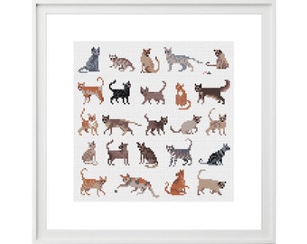 Cat Cross Stitch Pattern (Digital Format PDF) - Modern Cross Stitch Charts by Tiny Cross Stitch Co