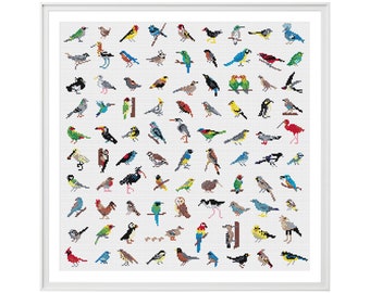 Vogel-Kreuzstichmuster (Digitales Format, Sofort-Download, PDF) - Moderne Kreuzstichvorlage mit Vögeln in Hülle und Fülle von Tiny Cross Stitch Co