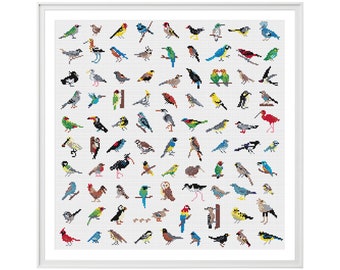 Bird Cross Stitch Pattern (Instant download, Digital Format, PDF) -  Modern Cross Stitch Chart with birds galore by Tiny Cross Stitch Co