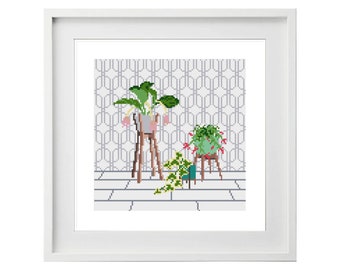 Still Life Plant Cross Stitch Pattern (Digital Download - PDF) - Modern Plant Cross Stitch Charts by Tiny Cross Stitch Co