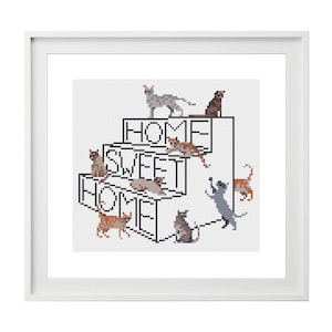 Cat Cross Stitch Pattern (Digital Download - PDF) - Modern Cat Cross Stitch, Make yourselves at Home Cats!