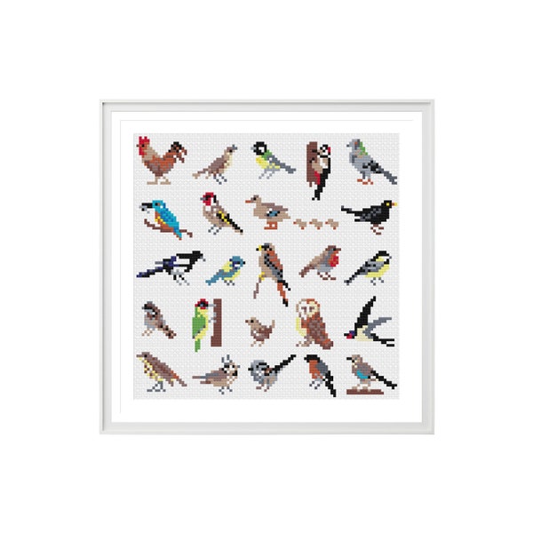 Bird Cross Stitch Pattern (Digital Format PDF) - British Birds - Modern Cross Stitch Charts by Tiny Cross Stitch Co