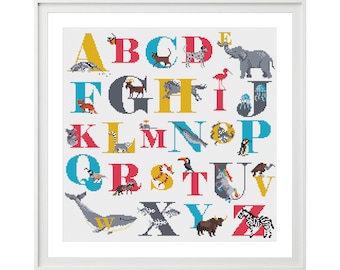 Animal Alphabet Cross Stitch Pattern (Digital Download - PDF) - Modern Cross Stitch Charts by Tiny Cross Stitch Co.