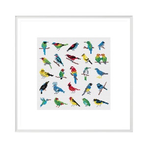 Birds Modern Cross Stitch Pattern (Digital Format PDF) - Bright Birds -  Cross Stitch Charts by Tiny Cross Stitch Co