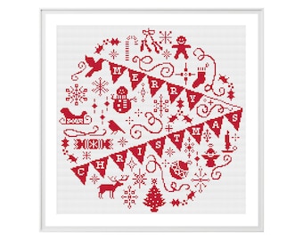 Christmas cross stitch, Cross Stitch Pattern (Digital Format PDF) - Modern Cross Stitch Charts by Tiny Cross Stitch Co