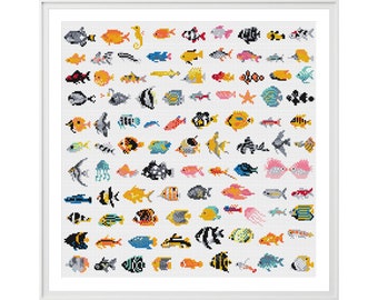 Fish Cross Stitch Pattern (Digital Format PDF) - Modern Cross Stitch Charts by Tiny Cross Stitch Co