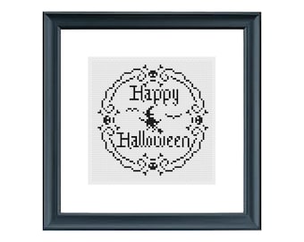 Halloween Cross Stitch Pattern (Digital Download - PDF) - Happy Halloween Cross Stitch Chart by Tiny Cross Stitch Co