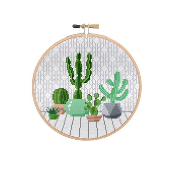 HANGING PLANT CACTUS LOVER CROSS STITCH KIT FOR BEGINNERS PATTERN