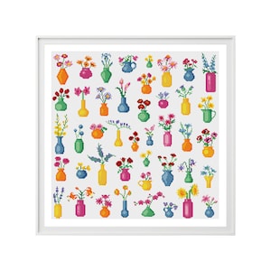 Bloemen voor vrolijkheid! (Digitaal downloaden - PDF) - Modern bloemenkruissteekschema van Tiny Cross Stitch Co