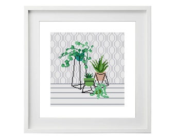 Plant Cross Stitch Pattern (Digital Download - PDF) - Modern Plant Cross Stitch Charts by Tiny Cross Stitch Co