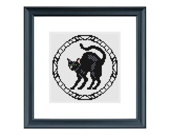Patrón de punto de cruz de Halloween (Descarga digital - PDF) - Gráfico de punto de cruz de gato de Halloween por Tiny Cross Stitch Co