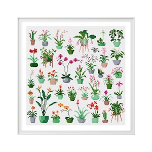 Bloeiende plant kruissteekpatroon (digitale download - PDF) - moderne bloemen kruissteekdiagrammen van Tiny Cross Stitch Co