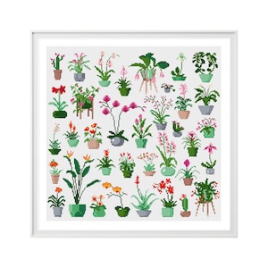 Flowering Plant Cross Stitch Pattern (Digital Download - PDF) - Modern Flowers Cross Stitch Charts by Tiny Cross Stitch Co