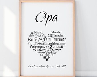 Druck OPA Herz, Liebe, Familie, Eltern, Synonyme, Kosewort, bester Freund, Verwandter, Poster, Bild,  Individualisierung, Personalisiert