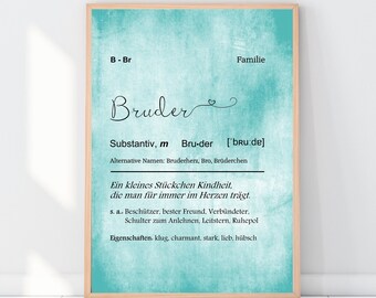 Kunstdruck BRUDER Definition mit Herz, Grunge Farbauswahl