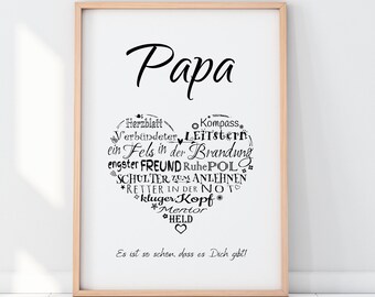 Druck PAPA Herz, Liebe, Familie, Eltern, Synonyme, Kosewort, bester Freund, Verwandter, Poster, Bild,  Individualisierung, Personalisiert