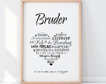 Druck BRUDER Herz, Liebe, Familie, Geschwister, Kosewort, bester Freund, Verwandter, Poster, Bild,  Individualisierung, Personalisiert