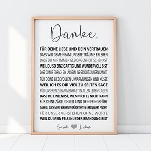 Art print THANK YOU love with name, declaration of love, picture for couples, lovers